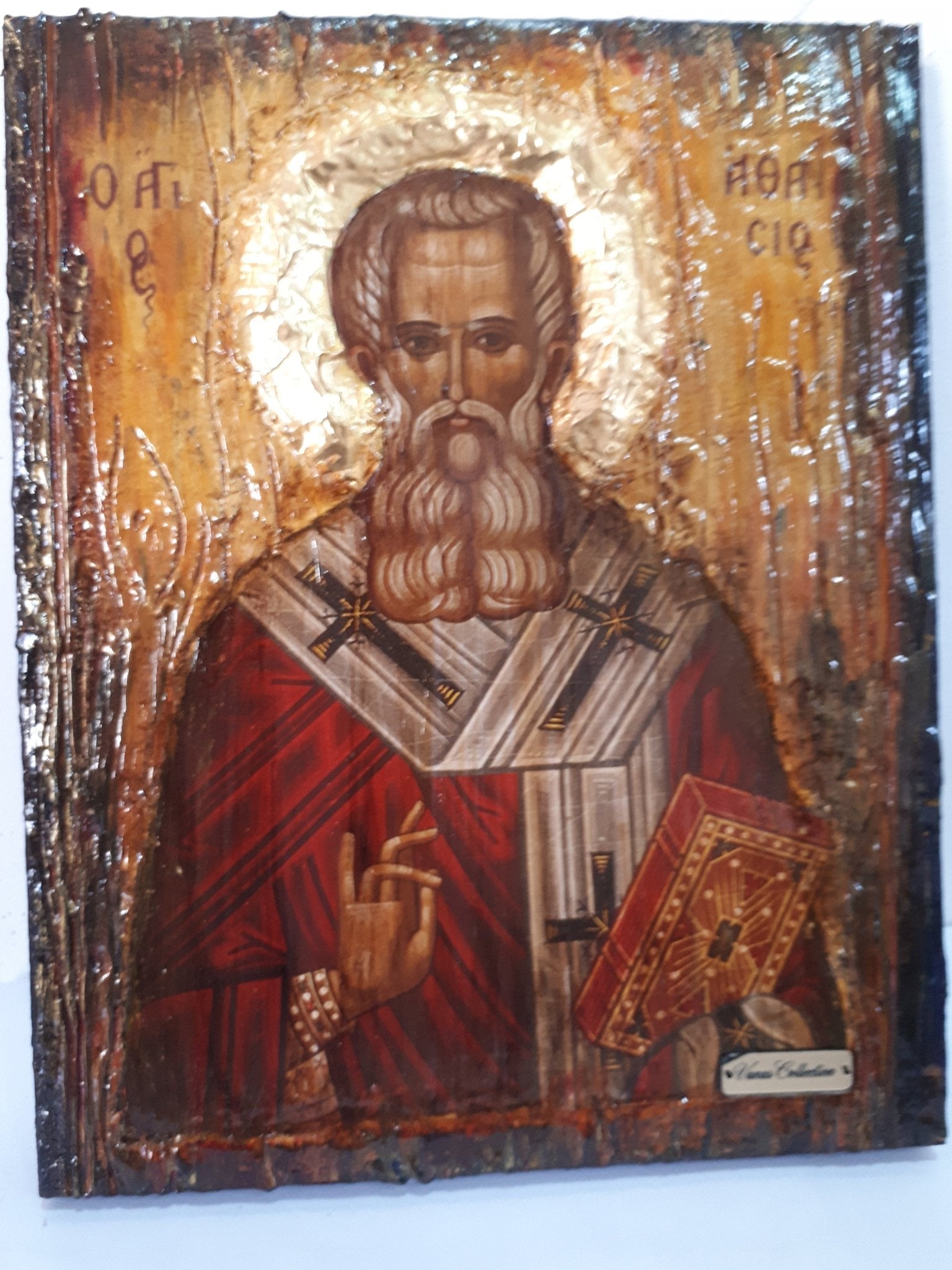 Saint St. Athanasious Athanasios Icon, Greek Byzantine Christian Handmade Icons - Vanas Collection