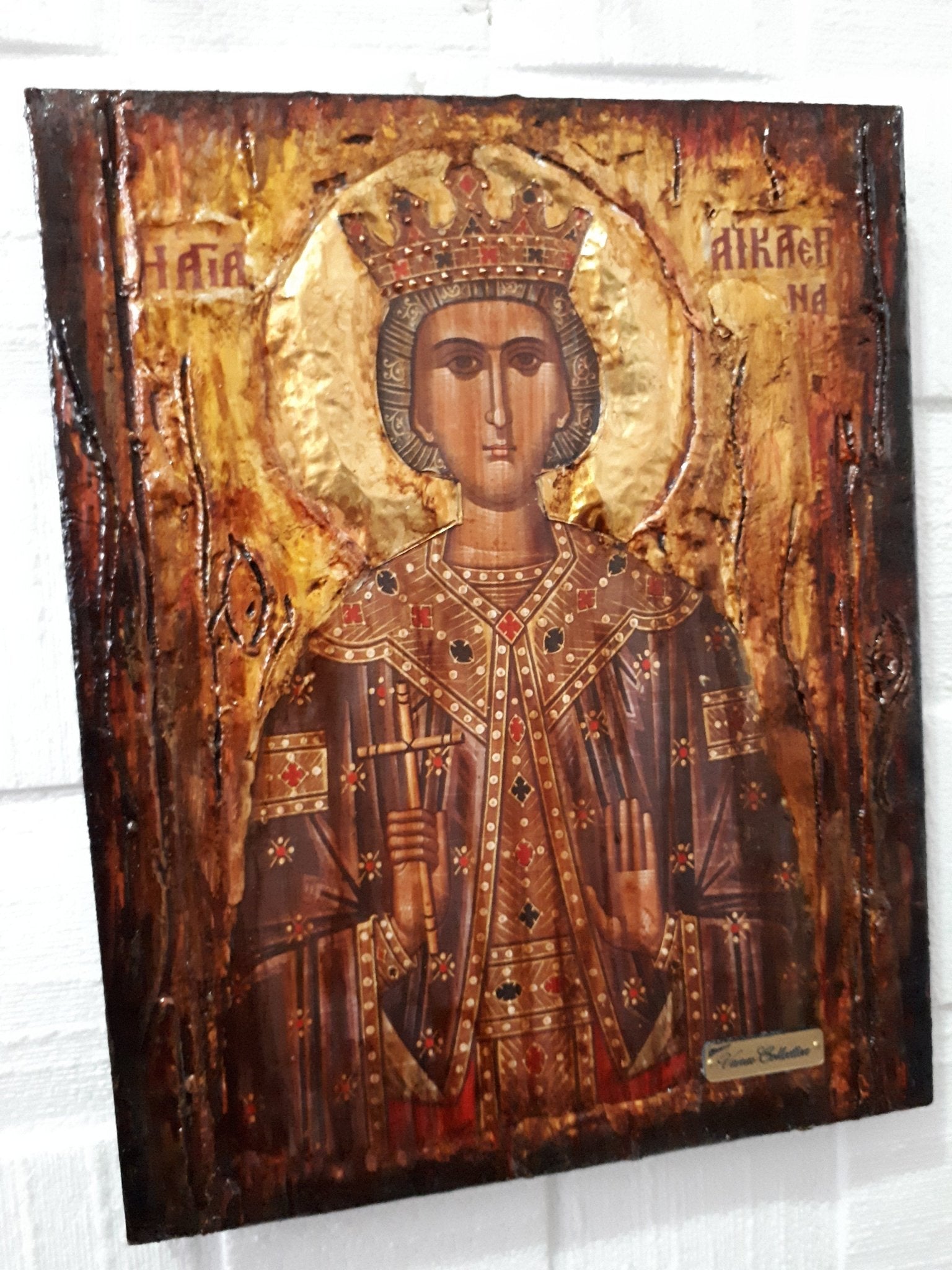 Saint St Catherine Icon - Greek Russian Orthodox Byzantine Icon- Antique Style - Vanas Collection