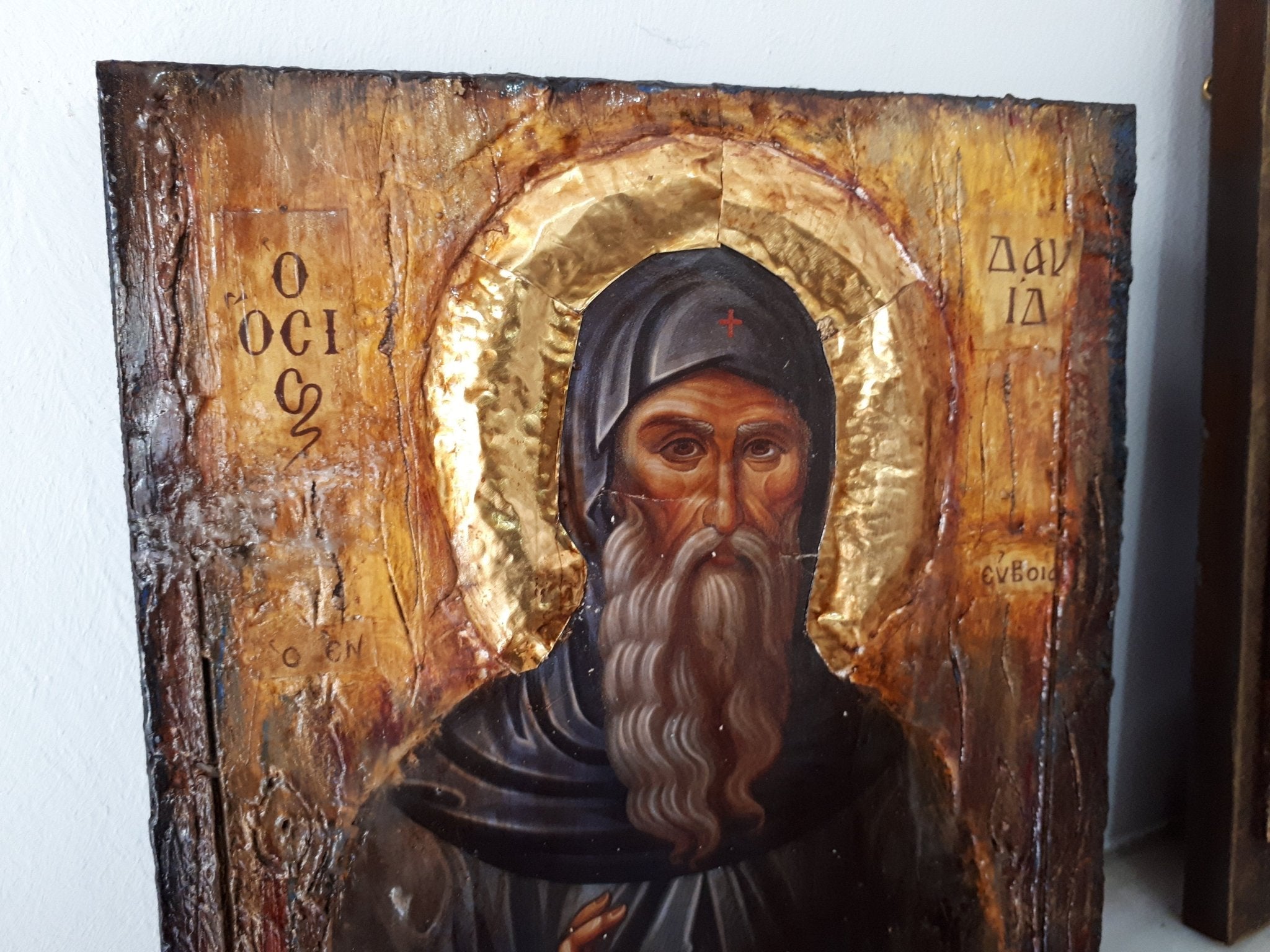 Saint St. David of Evia - Handmade Greek Byzantine Icon- Orthodox Russian Icon - Vanas Collection