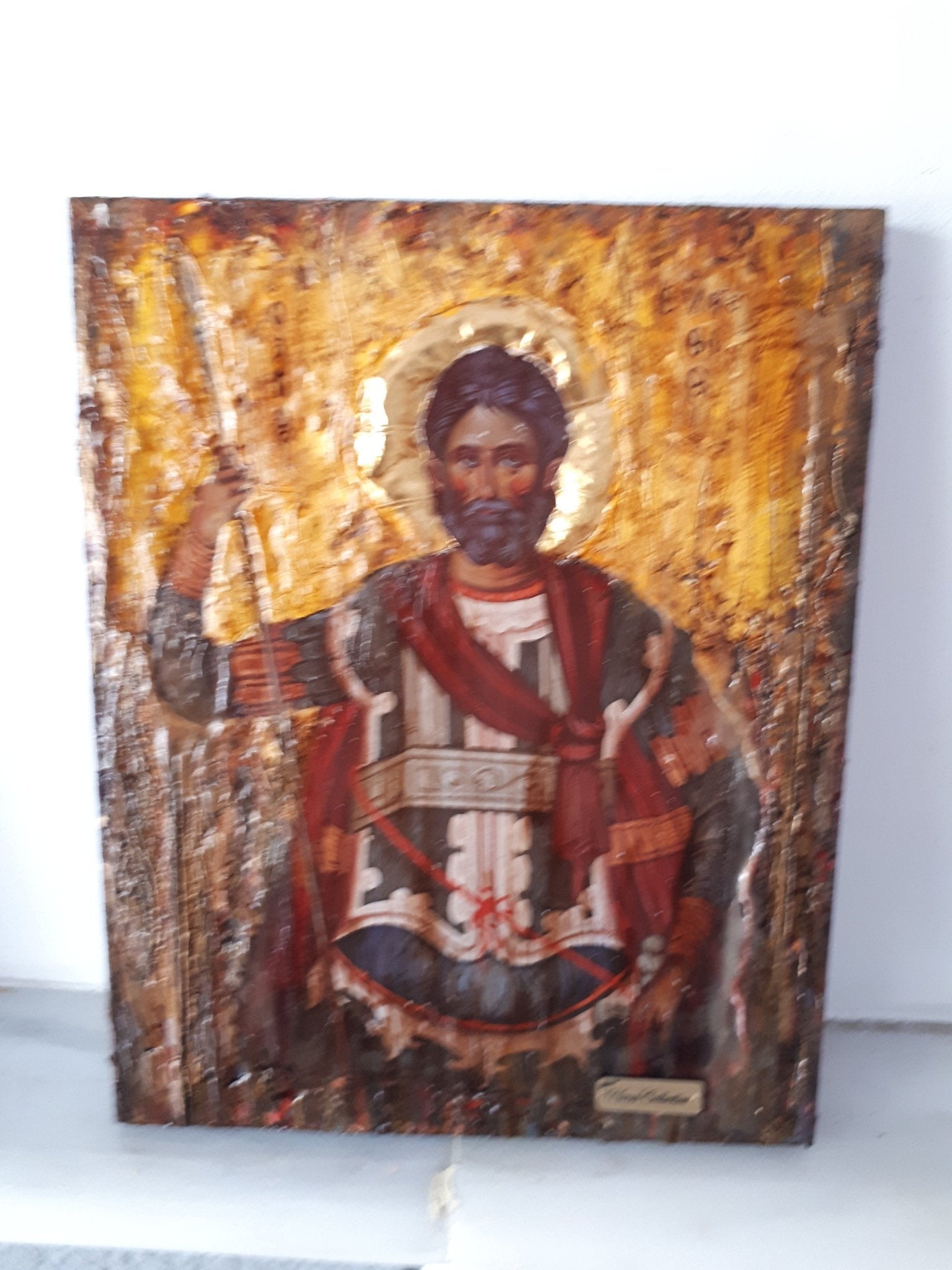 Saint St. Efstathios Rare Icon- Greek Religious Orthodox Icon Antique Style - Vanas Collection