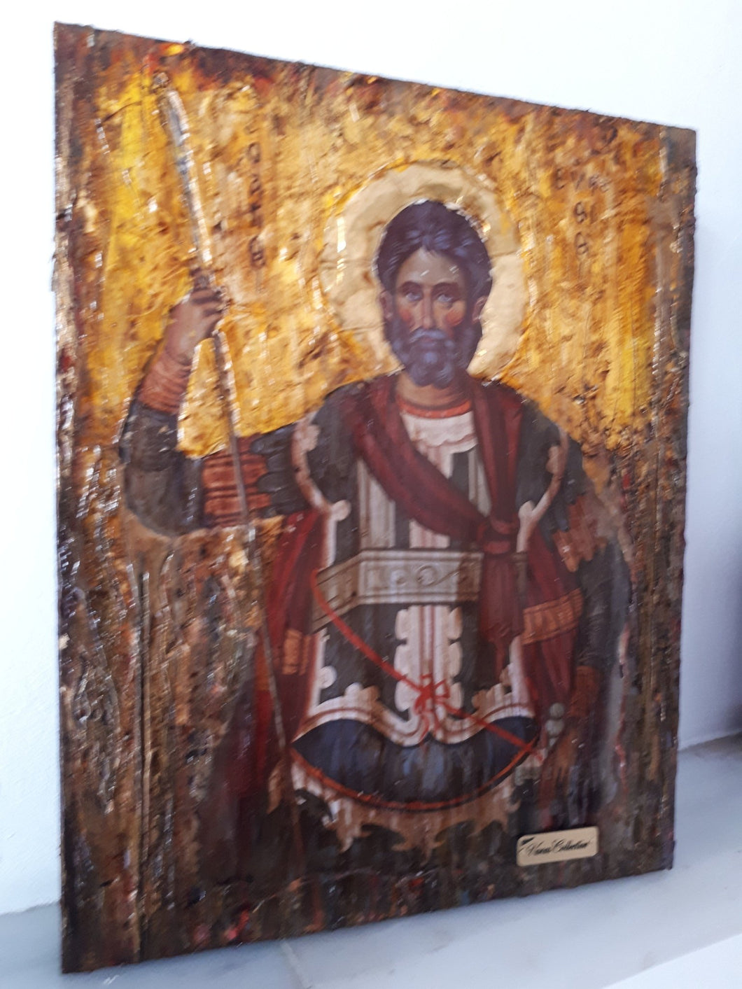 Saint St. Efstathios Rare Icon- Greek Religious Orthodox Icon Antique Style - Vanas Collection