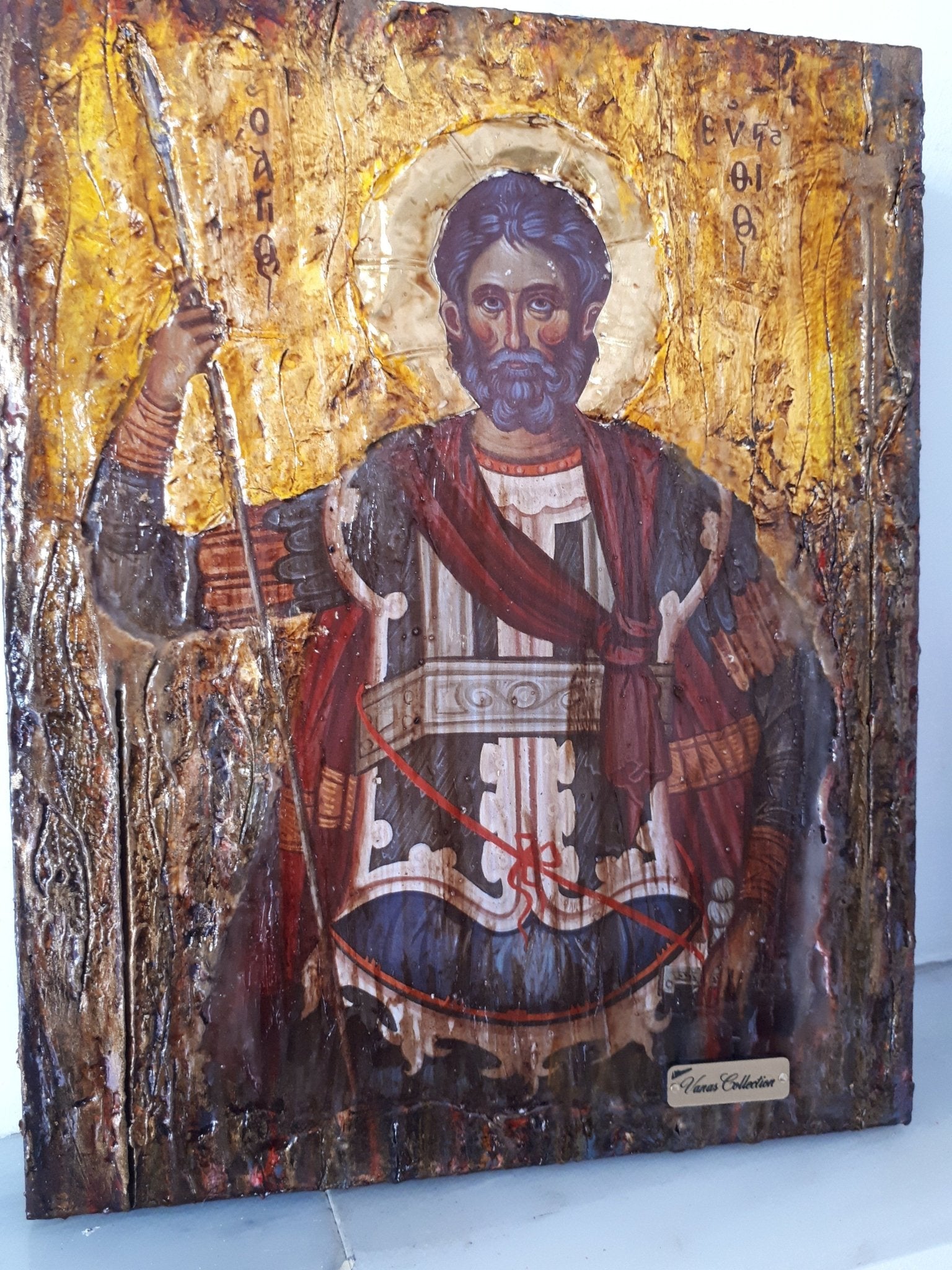 Saint St. Efstathios Rare Icon- Greek Religious Orthodox Icon Antique Style - Vanas Collection