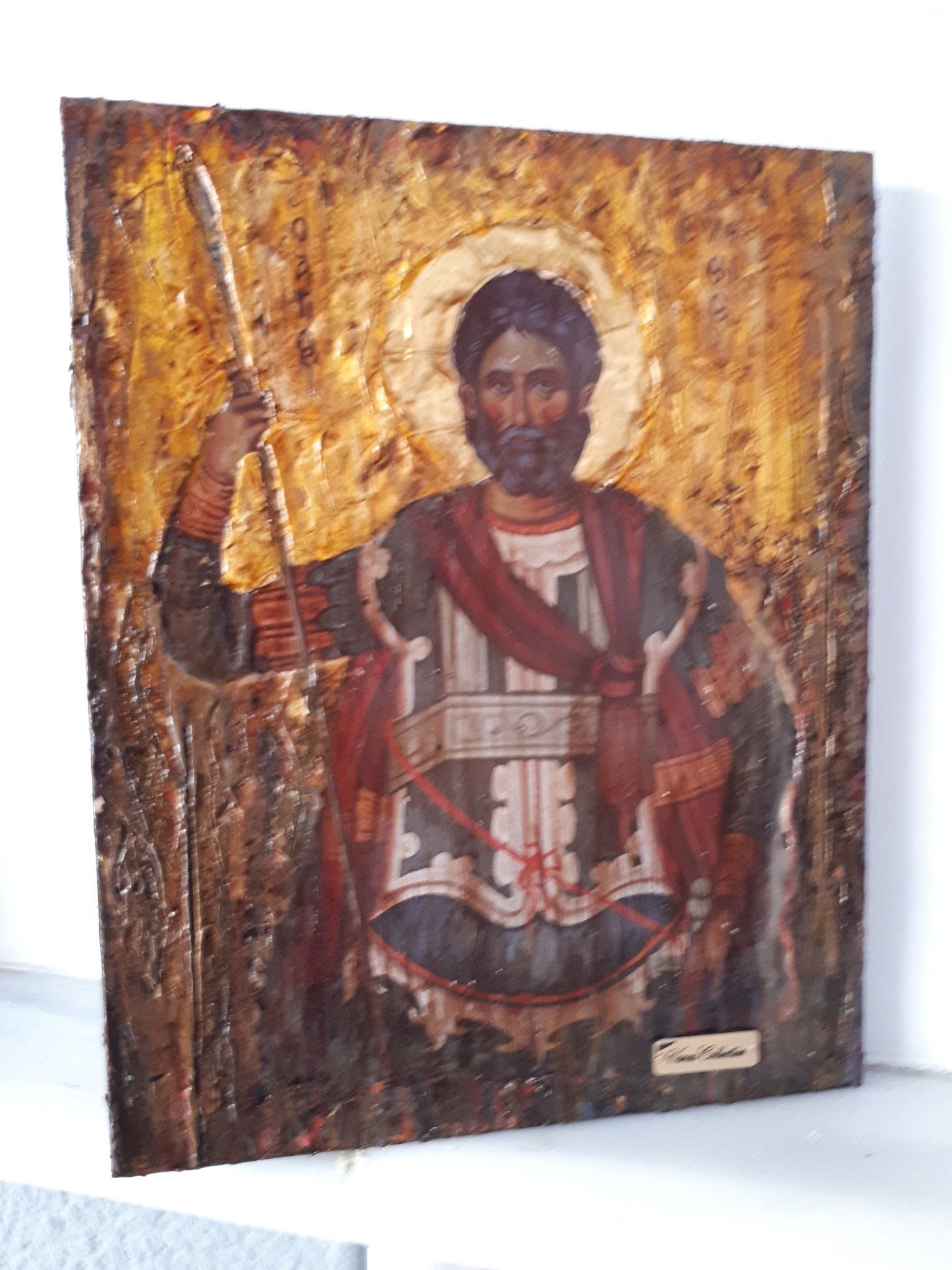 Saint St. Efstathios Rare Icon- Greek Religious Orthodox Icon Antique Style - Vanas Collection