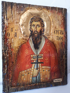 Saint St. Efstratios Greek Icon-Orthodox Russian Byzantine Christian Icons - Vanas Collection