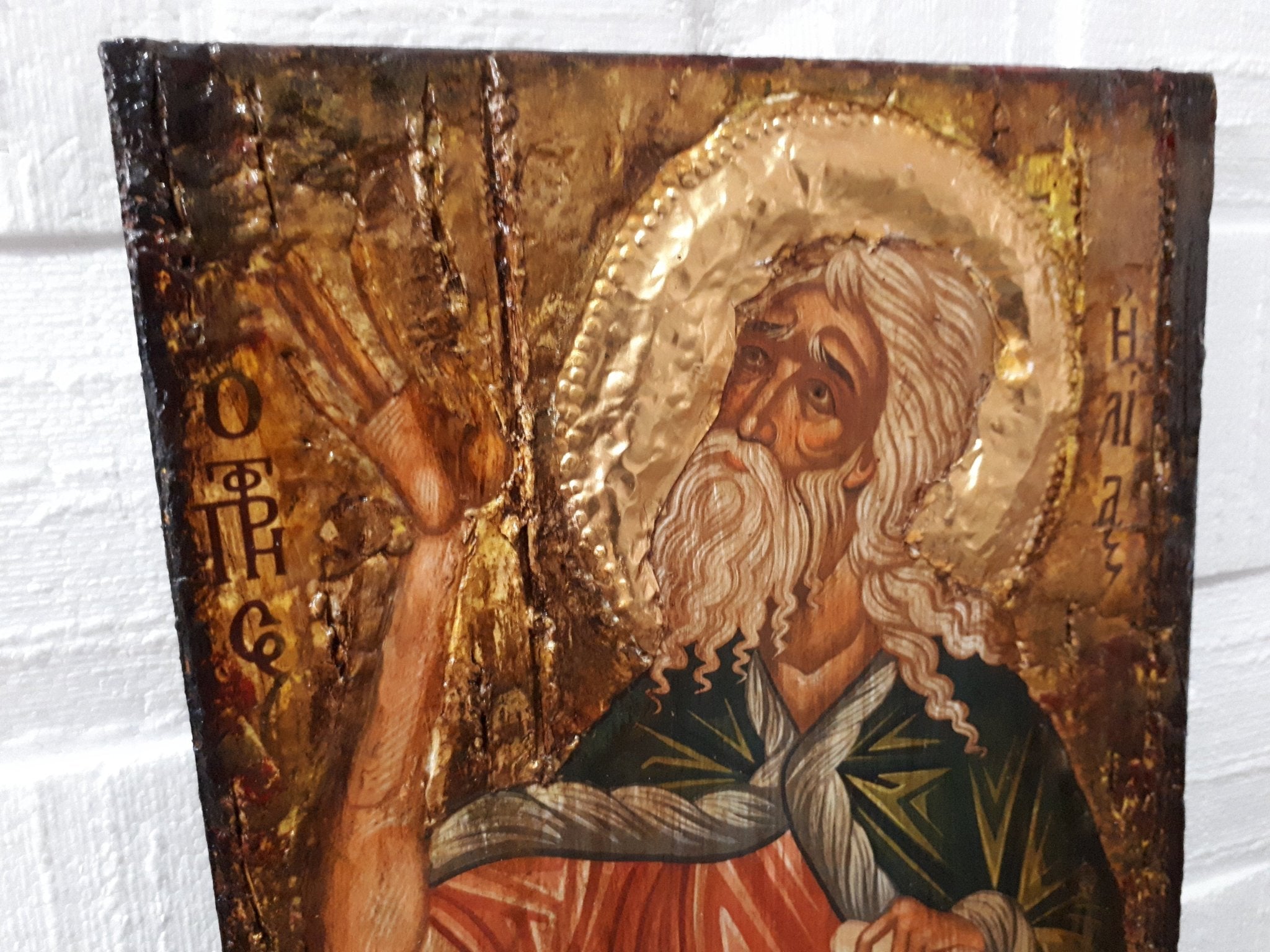 Saint St. Elias The Prophet ILIYA- Orthodox Greek Handmade Unique Icon - Vanas Collection