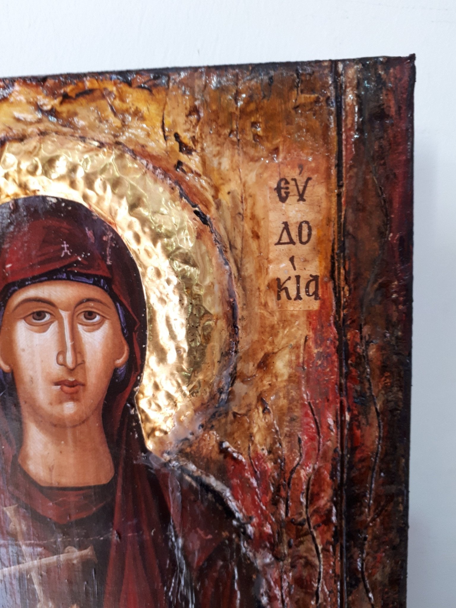 Saint St. Evdokia Rare Greek Orthodox & Christian Icon on Wood-Unique Handmade Icon - Vanas Collection