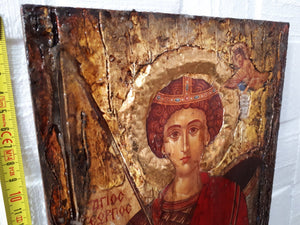 Saint St. George Icon- Handmade Greek Orthodox Byzantine Antique Style Icons - Vanas Collection