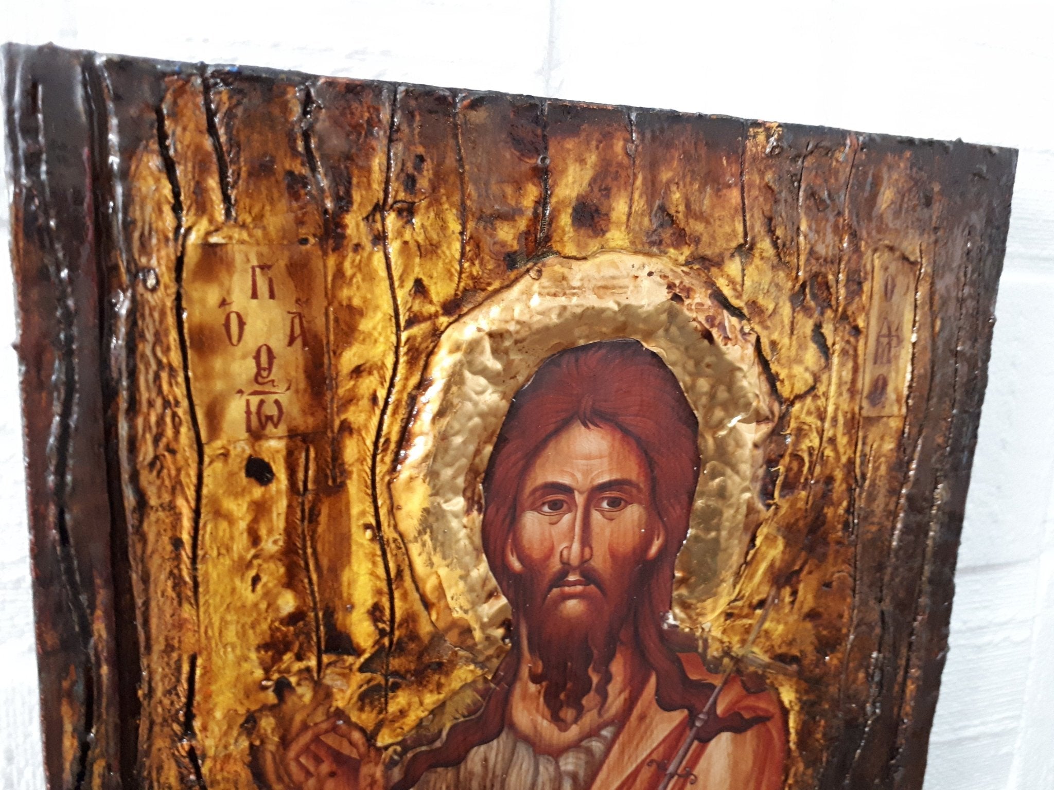 Saint St. Ioannis John Prodromos Icon - Wooden Greek Christian Orthodox Icons - Vanas Collection