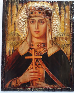 Saint St. Ludmila Ludmilla Icon-Antique Style-Greek Orthodox Byzantine Icons - Vanas Collection