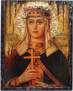 Saint St. Ludmila Ludmilla Icon-Antique Style-Greek Orthodox Byzantine Icons - Vanas Collection