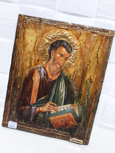 Saint St Mathew Icon Greek Orthodox Wood "ΑΓΙΟΣ ΜΑΤΘΑΪΟΣ" Handmade - Vanas Collection