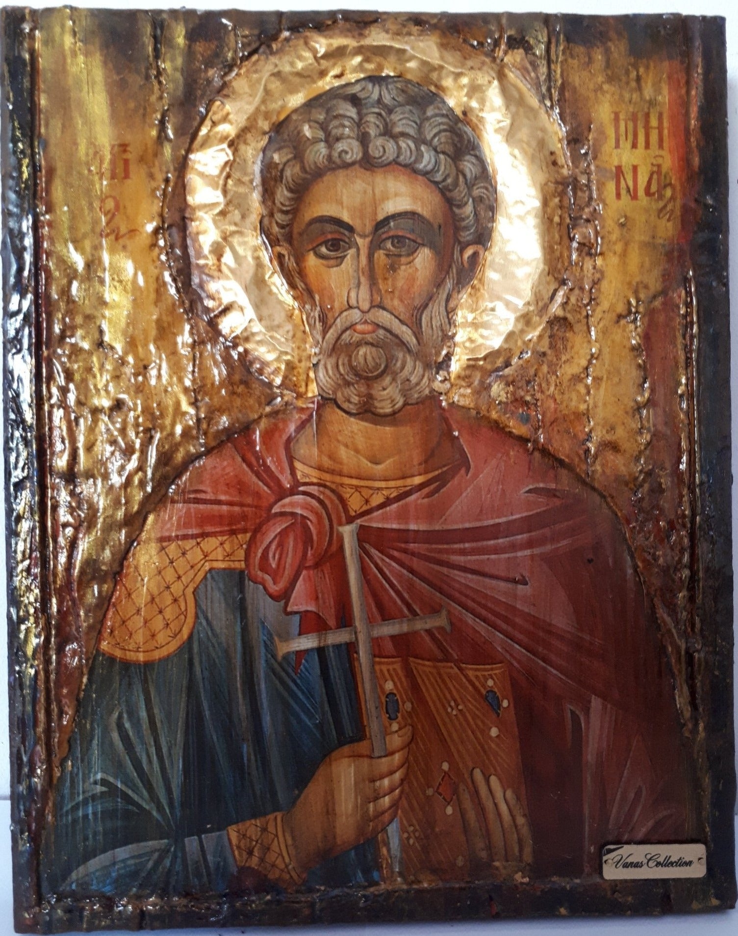 Saint St Menas Minas Icon Greek Orthodox Byzantine Handmade Icons Antique Style - Vanas Collection