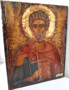 Saint St Menas Minas Icon Greek Orthodox Byzantine Handmade Icons Antique Style - Vanas Collection