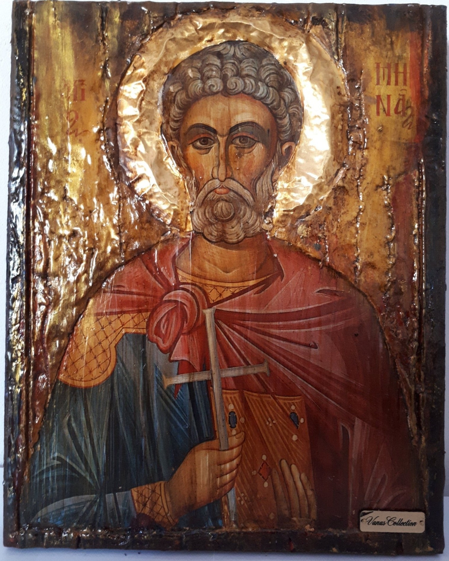 Saint St Menas Minas Icon Greek Orthodox Byzantine Handmade Icons Antique Style - Vanas Collection