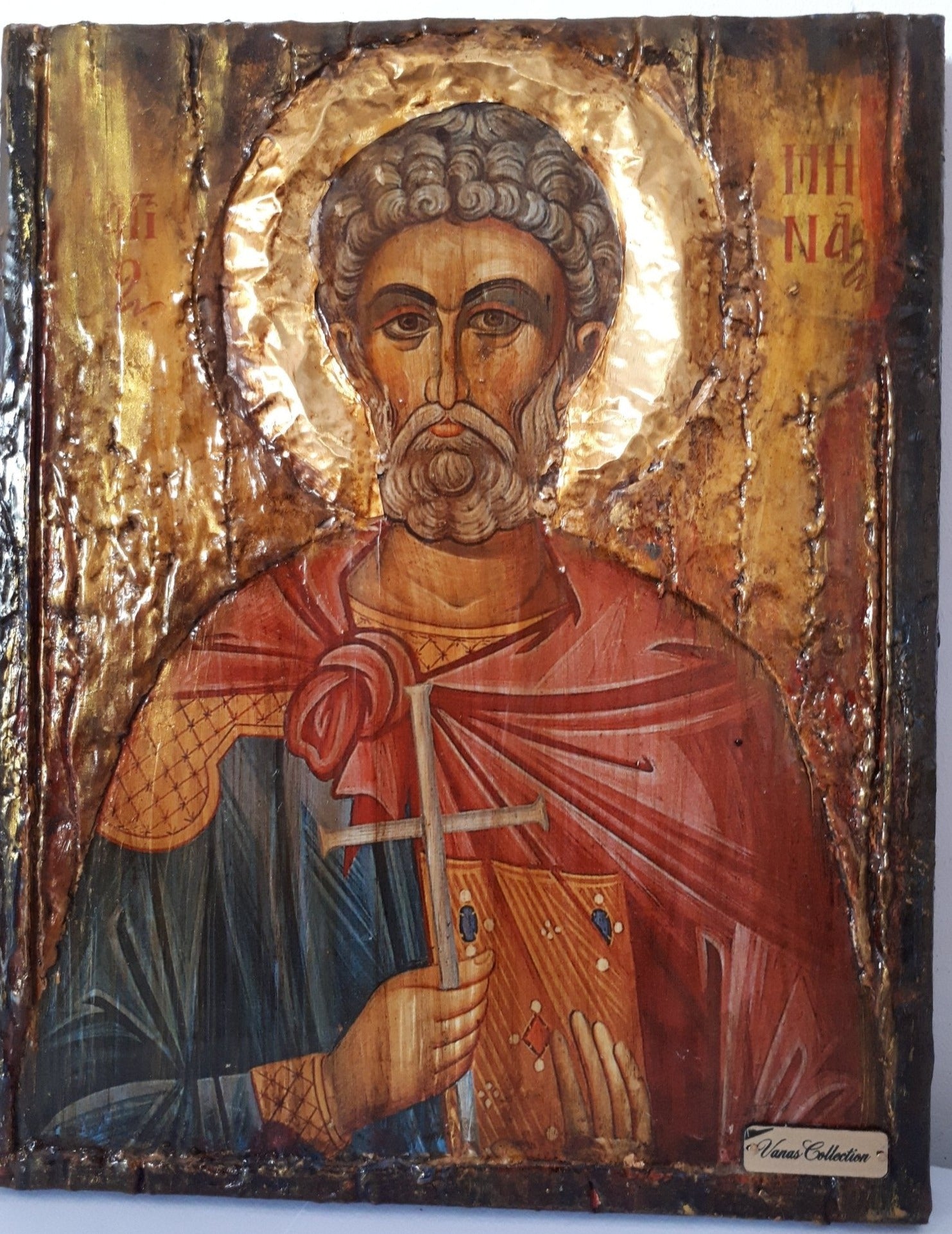 Saint St Menas Minas Icon Greek Orthodox Byzantine Handmade Icons Antique Style - Vanas Collection
