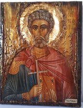 Laden Sie das Bild in den Galerie-Viewer, Saint St Menas Minas Icon Greek Orthodox Byzantine Handmade Icons Antique Style - Vanas Collection