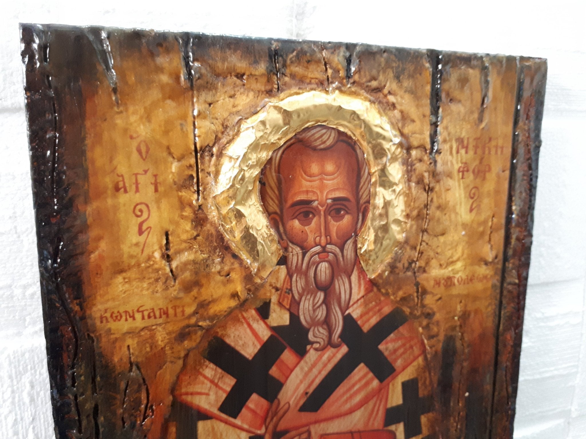 Saint St Nicephorus, Nikiforos Patriarch Of Constantinople Wooden Greek Icon - Vanas Collection