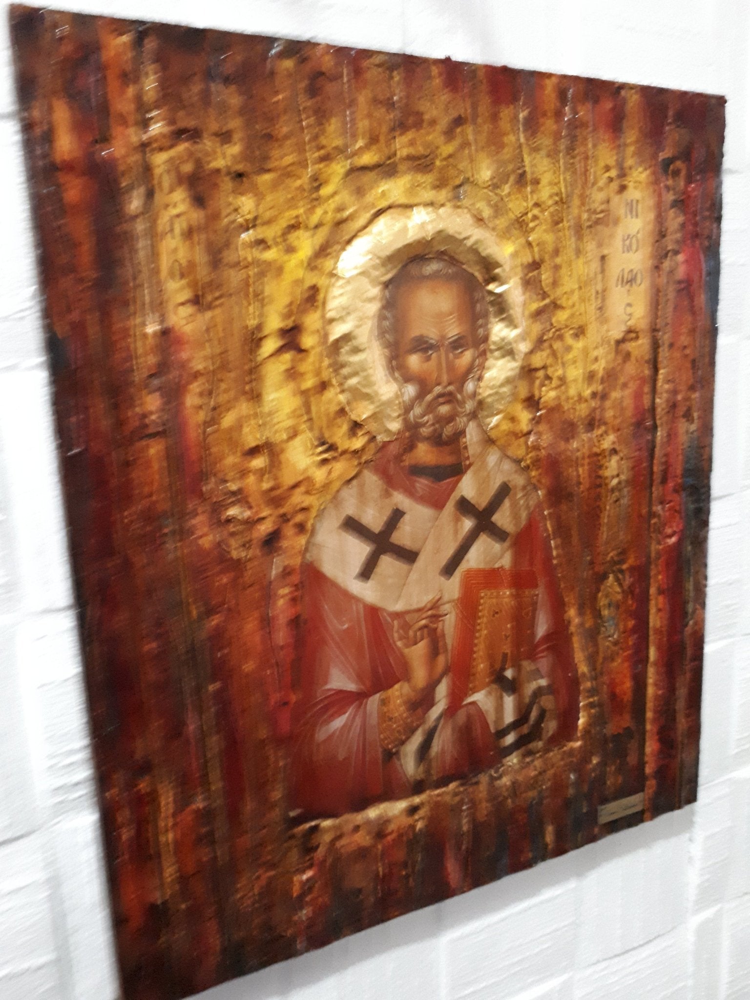 Saint St. Nicolas-Nikolas Wooden Greek Christian Orthodox Icon- Antique Style Icons - Vanas Collection
