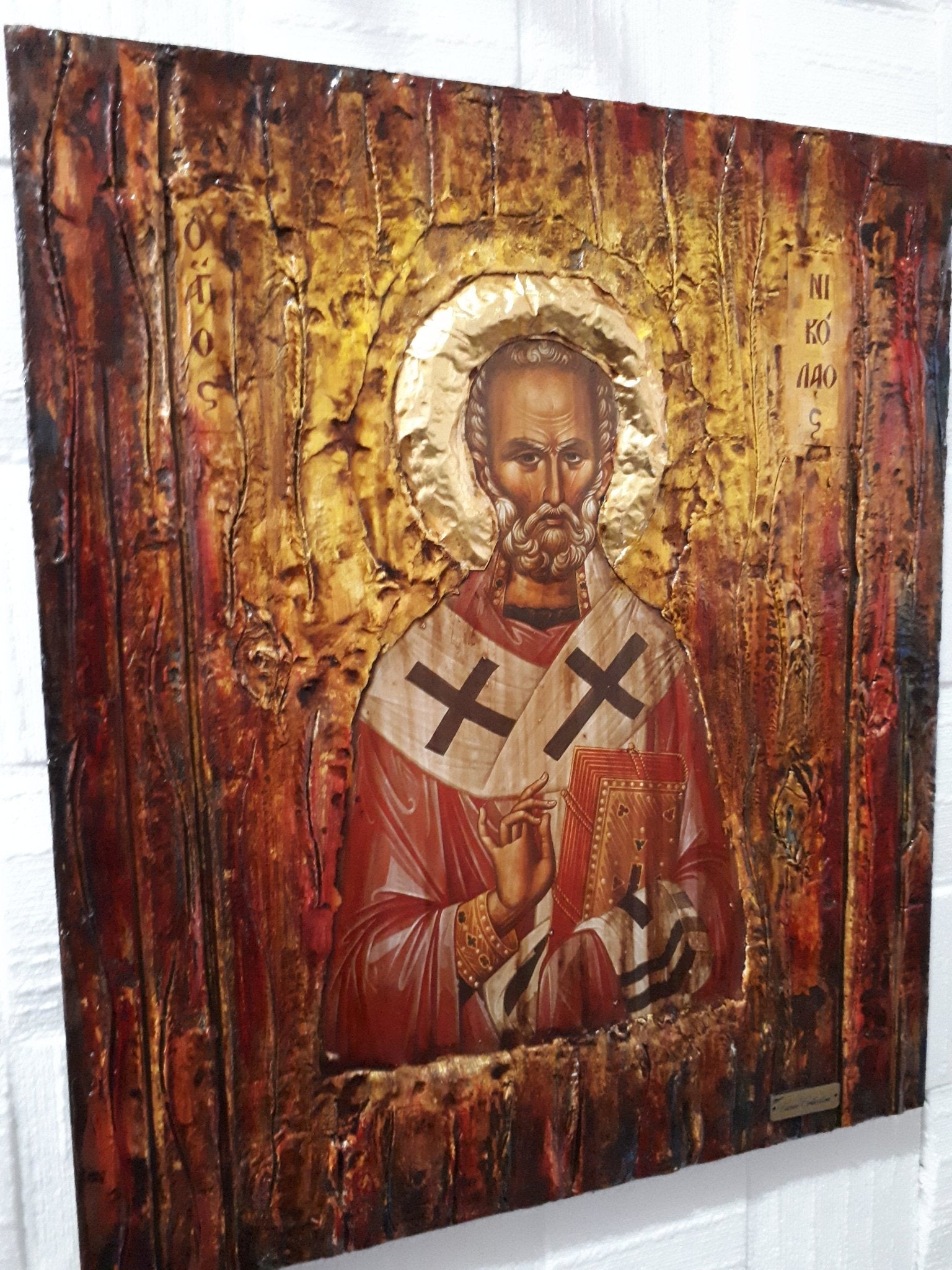 Saint St. Nicolas-Nikolas Wooden Greek Christian Orthodox Icon- Antique Style Icons - Vanas Collection