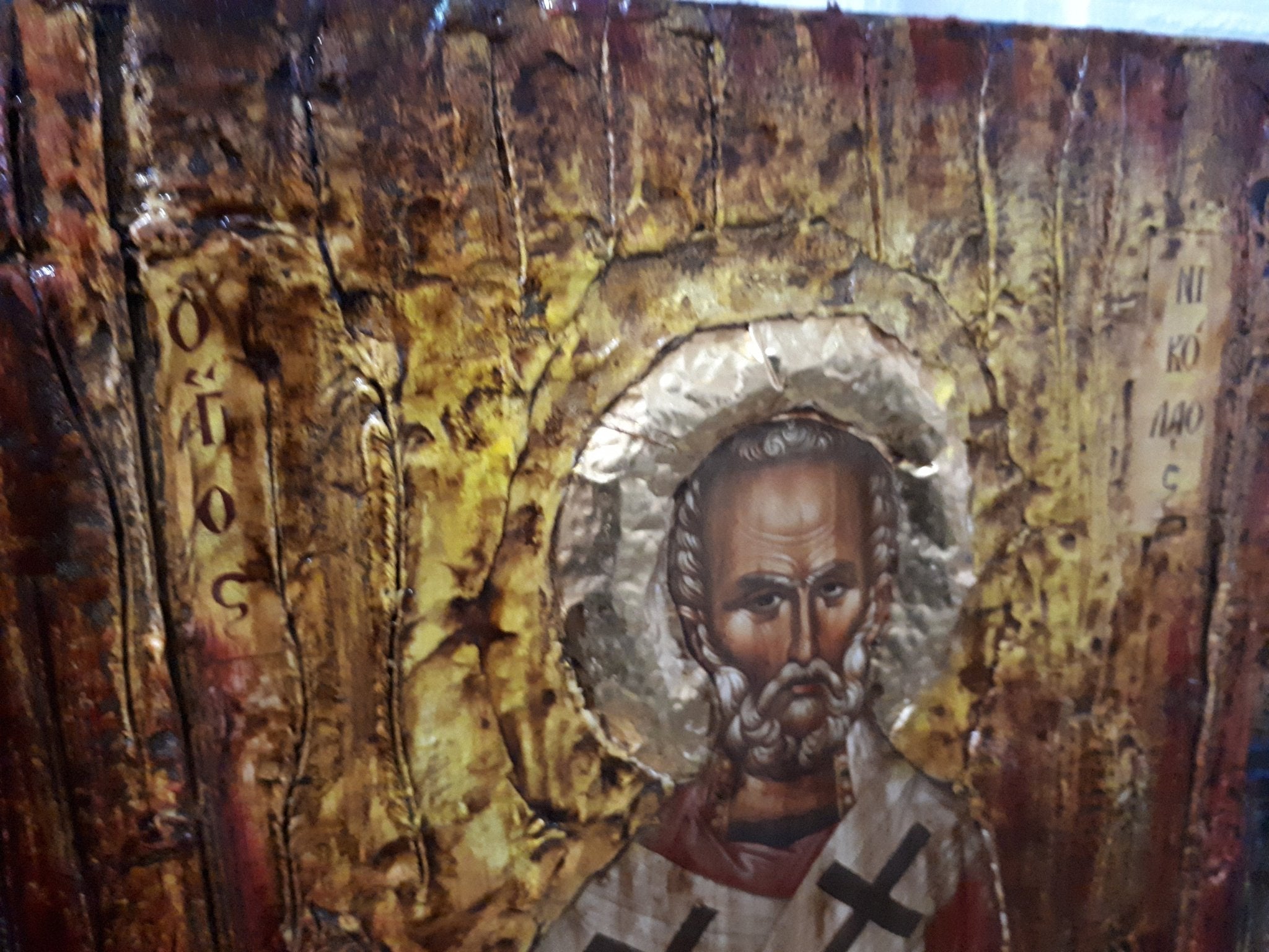 Saint St. Nicolas-Nikolas Wooden Greek Christian Orthodox Icon- Antique Style Icons - Vanas Collection