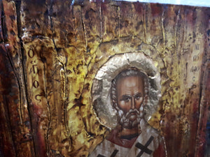 Saint St. Nicolas-Nikolas Wooden Greek Christian Orthodox Icon- Antique Style Icons - Vanas Collection