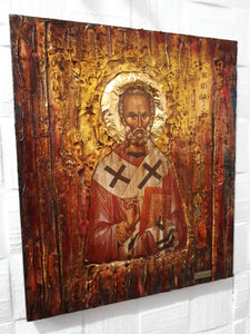 Saint St. Nicolas-Nikolas Wooden Greek Christian Orthodox Icon- Antique Style Icons - Vanas Collection