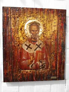 Saint St. Nicolas-Nikolas Wooden Greek Christian Orthodox Icon- Antique Style Icons - Vanas Collection