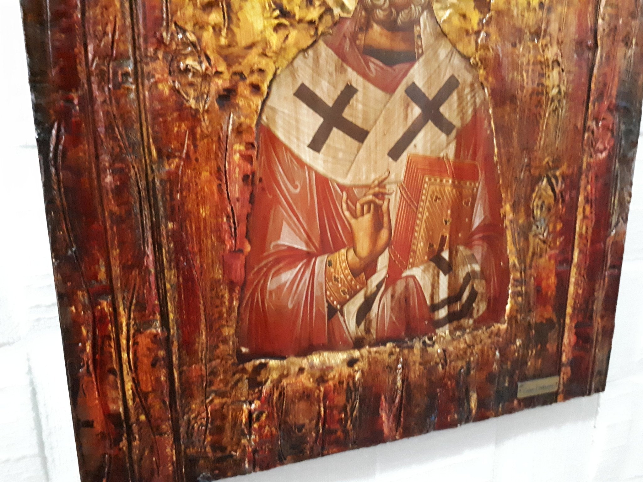 Saint St. Nicolas-Nikolas Wooden Greek Christian Orthodox Icon- Antique Style Icons - Vanas Collection