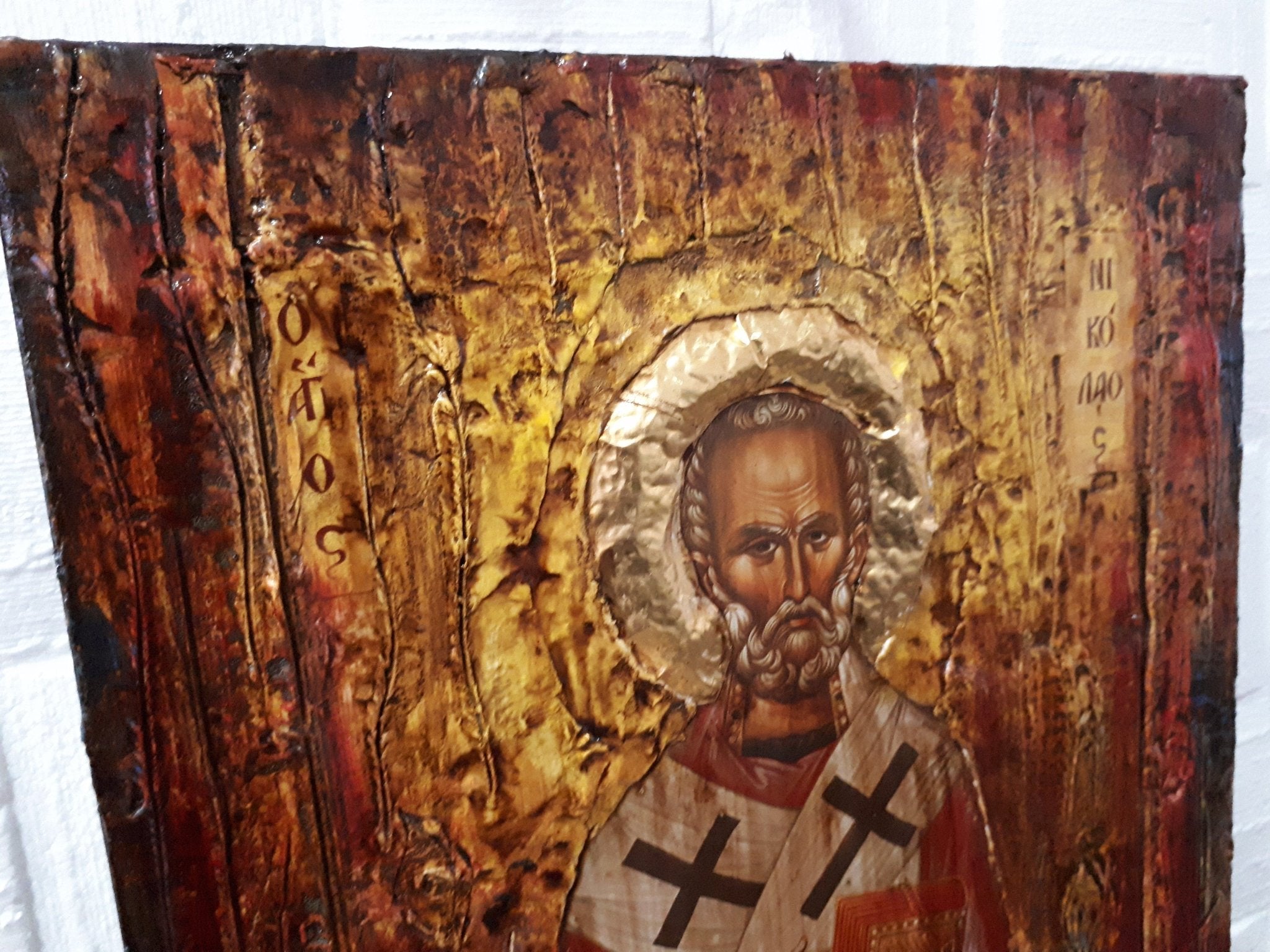 Saint St. Nicolas-Nikolas Wooden Greek Christian Orthodox Icon- Antique Style Icons - Vanas Collection