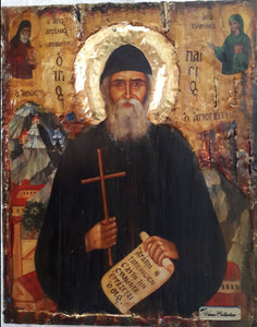 Saint St Paisios of Mount Athos Icon-Handmade Greek Orthodox Byzantine Icons - Vanas Collection