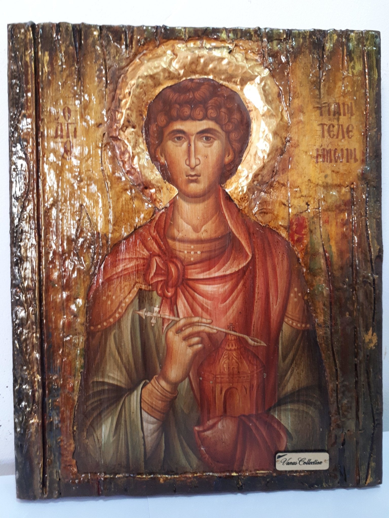Saint St. Panteleimon Icon-Orthodox Russian Greek Byzantine Antique Style Icons - Vanas Collection