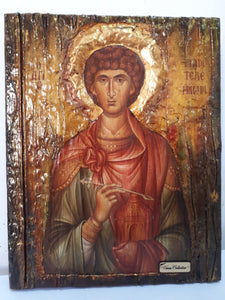 Saint St. Panteleimon Icon-Orthodox Russian Greek Byzantine Antique Style Icons - Vanas Collection
