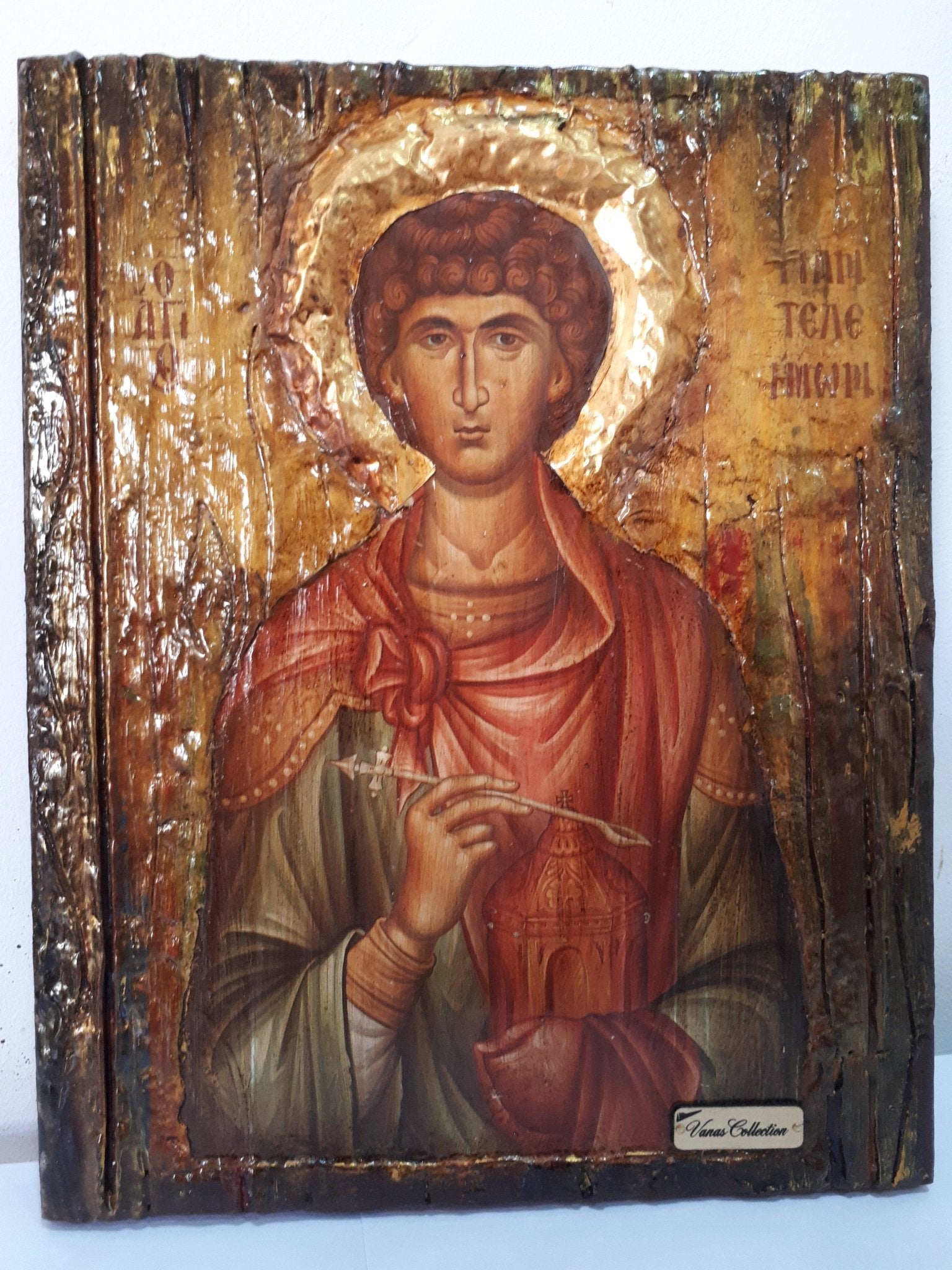 Saint St. Panteleimon Icon-Orthodox Russian Greek Byzantine Antique Style Icons - Vanas Collection