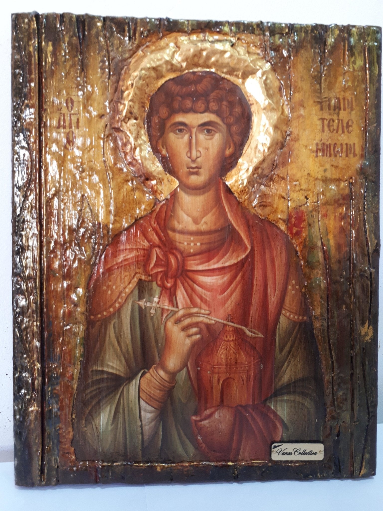 Saint St. Panteleimon Icon-Orthodox Russian Greek Byzantine Antique Style Icons - Vanas Collection