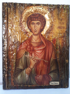 Saint St. Panteleimon Icon-Orthodox Russian Greek Byzantine Antique Style Icons - Vanas Collection