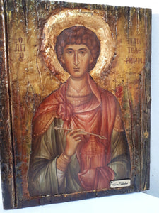 Saint St. Panteleimon Icon-Orthodox Russian Greek Byzantine Antique Style Icons - Vanas Collection