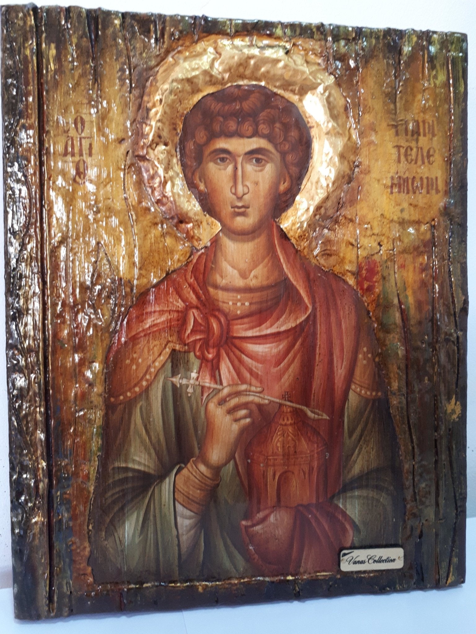 Saint St. Panteleimon Icon-Orthodox Russian Greek Byzantine Antique Style Icons - Vanas Collection