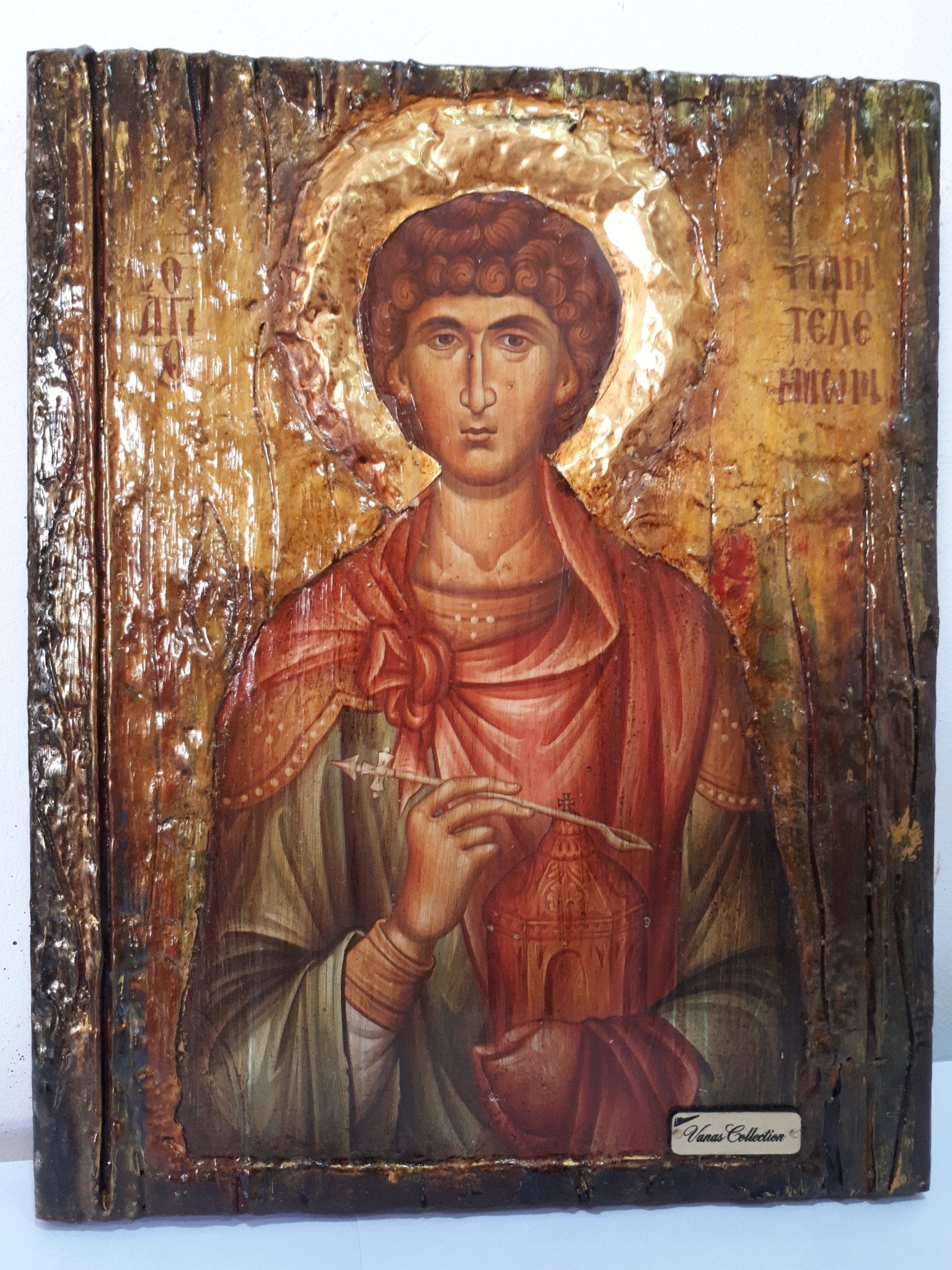 Saint St. Panteleimon Icon-Orthodox Russian Greek Byzantine Antique Style Icons - Vanas Collection