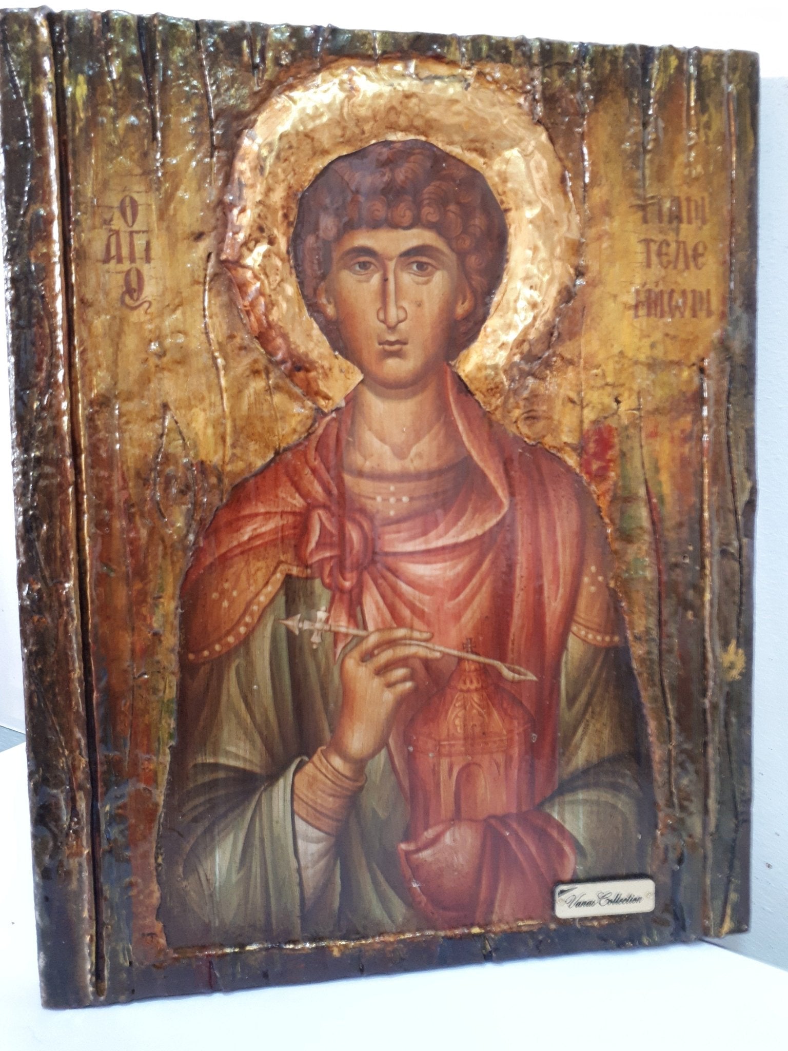 Saint St. Panteleimon Icon-Orthodox Russian Greek Byzantine Antique Style Icons - Vanas Collection
