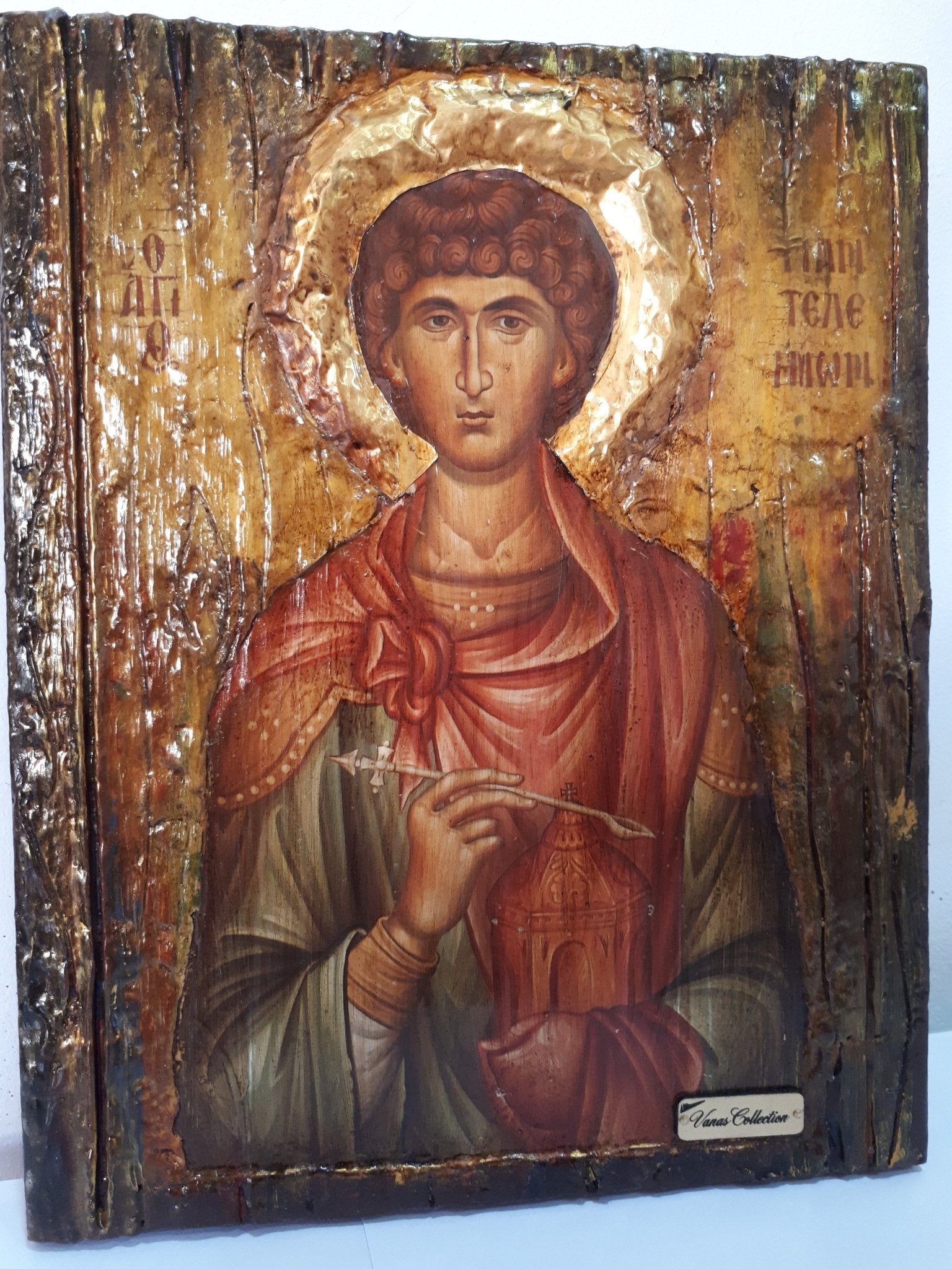 Saint St. Panteleimon Icon-Orthodox Russian Greek Byzantine Antique Style Icons - Vanas Collection