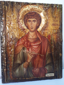 Saint St. Panteleimon Icon-Orthodox Russian Greek Byzantine Antique Style Icons - Vanas Collection