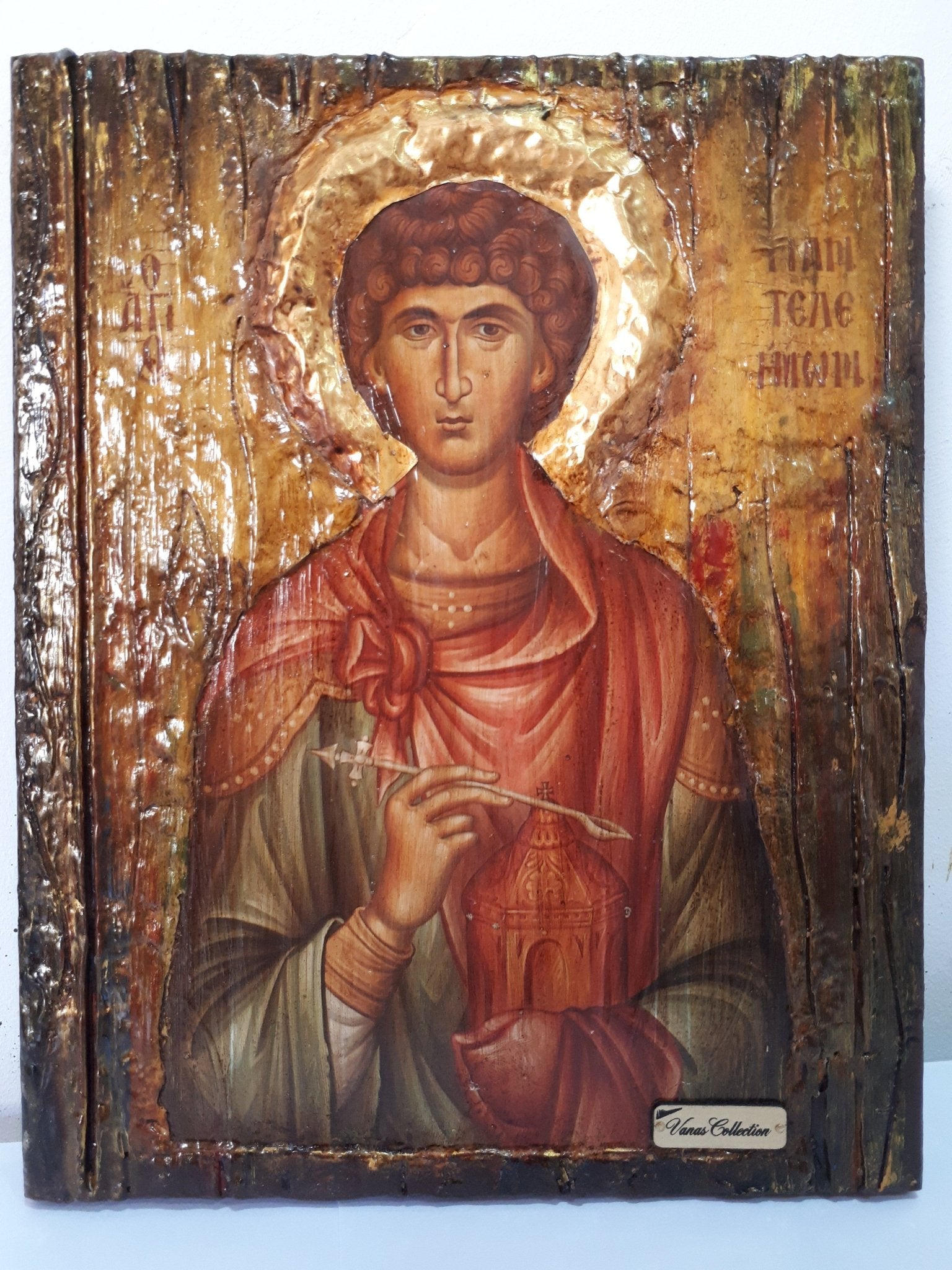 Saint St. Panteleimon Icon-Orthodox Russian Greek Byzantine Antique Style Icons - Vanas Collection