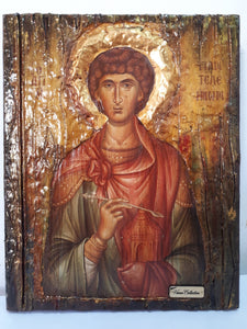 Saint St. Panteleimon Icon-Orthodox Russian Greek Byzantine Antique Style Icons - Vanas Collection