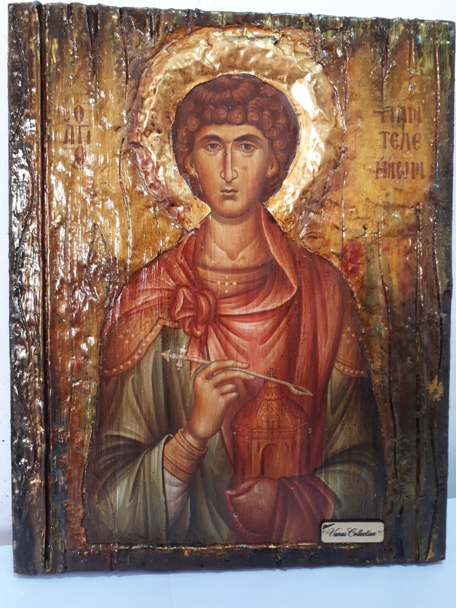 Saint St. Panteleimon Icon-Orthodox Russian Greek Byzantine Antique Style Icons - Vanas Collection