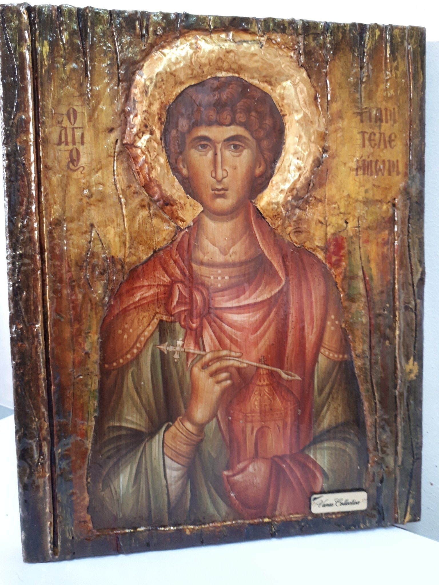 Saint St. Panteleimon Icon-Orthodox Russian Greek Byzantine Antique Style Icons - Vanas Collection