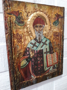 Saint St. Spyridon Spiridon Greek Orthodox Byzantine Icon-Antique Style Icons - Vanas Collection