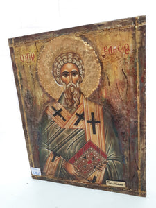 Saint St. Vlasios Christian Religious Handmade Icon - Vanas Collection
