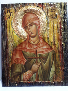 Saint St. Xenia Antique Style Icon on Wood-Greek Orthodox Russian Icons - Vanas Collection