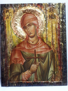 Saint St. Xenia Antique Style Icon on Wood-Greek Orthodox Russian Icons - Vanas Collection