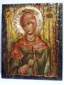 Saint St. Xenia Antique Style Icon on Wood-Greek Orthodox Russian Icons - Vanas Collection